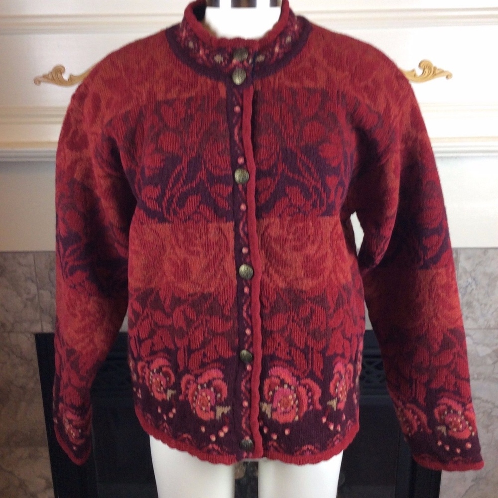 VTG ICELANDIC DESIGNS Wool Floral Button Up Jacket